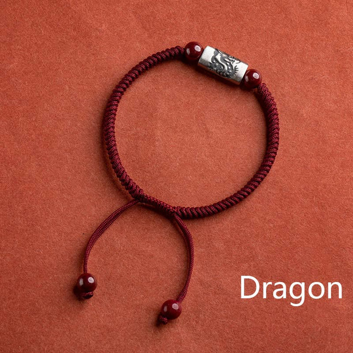 Pulsera de hilo de cinabrio del zodíaco chino de plata de ley 925 con Buddha Stones
