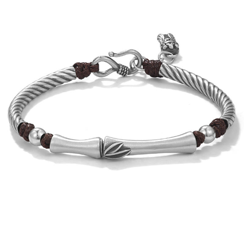 Pulsera de plata de ley 999 con diseño de bambú y suerte de cigarra