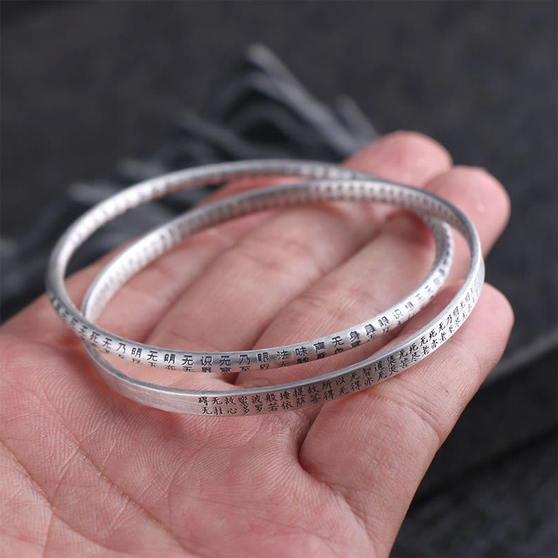 Pulsera de protección tallada con Sutra de corazón de plata de ley 999 con Buddha Stones