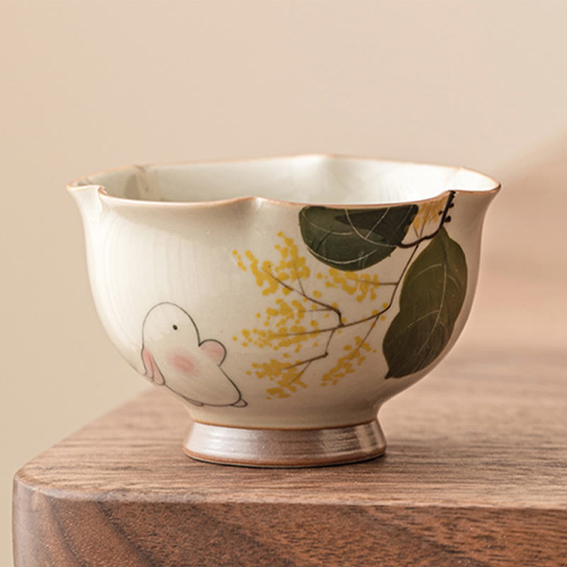 Buddha Stones pintadas a mano, taza de té de cerámica con conejo Osmanthus pequeño, taza de té de Kung Fu, 40ml
