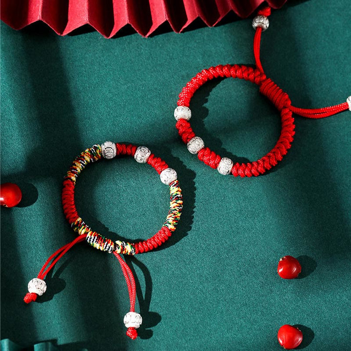Pulsera para niños trenzada hecha a mano con Buddha Stones , Plata de Ley 925, nudo King Kong, hilo rojo multicolor