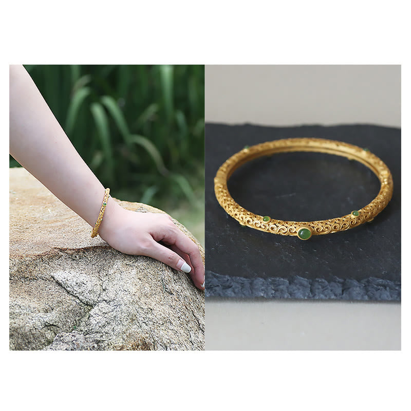 Brazalete de pulsera curativa con Buddha Stones , Jade cian, cobre, nubes propicias, calma