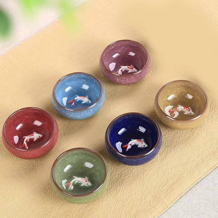 Taza de té de cerámica con bonito pez Koi, Buddha Stones, tazón de té de Kung Fu, 45ml