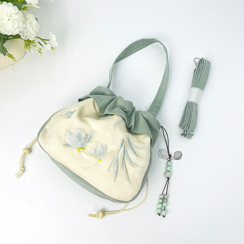 Buddha Stones Suzhou bordado Lotus Epiphyllum Magnolia algodón lino bolso bandolera bolso de hombro bolso