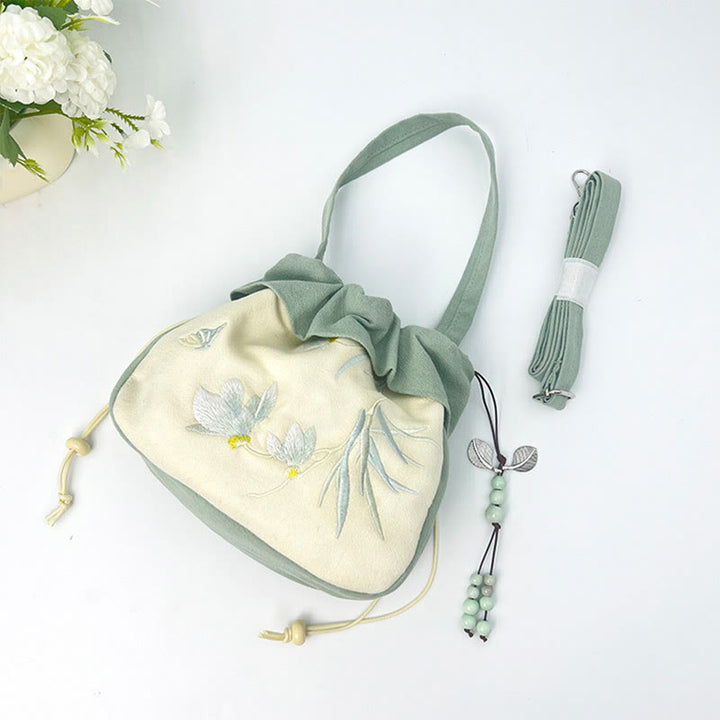 Buddha Stones Suzhou bordado Lotus Epiphyllum Magnolia algodón lino bolso bandolera bolso de hombro bolso