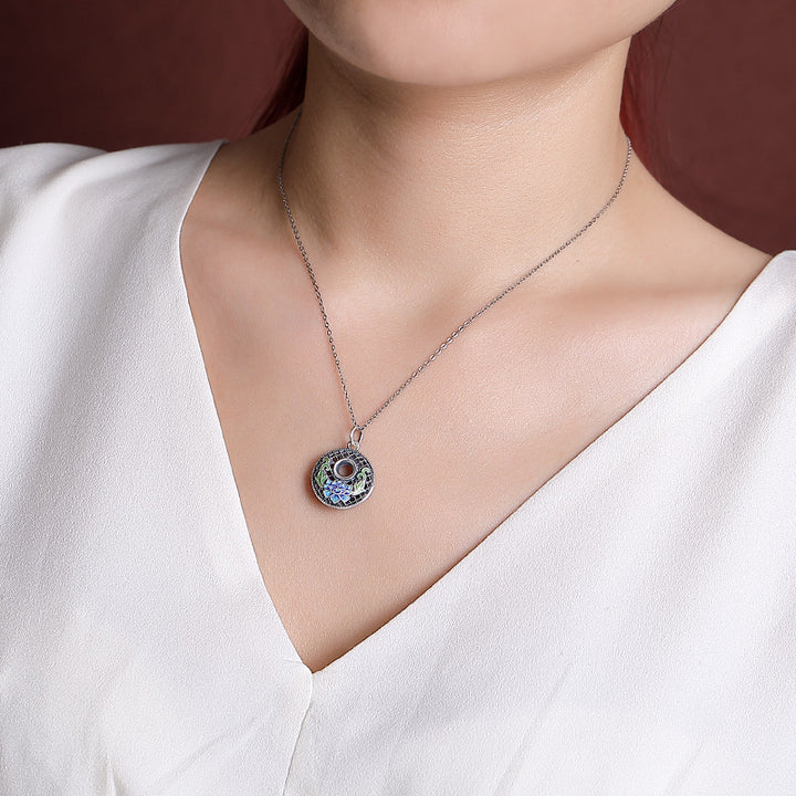 Collar con colgante de plata de ley 999 con Buddha Stones , diseño de pez Koi Fu con hebilla de loto y paz
