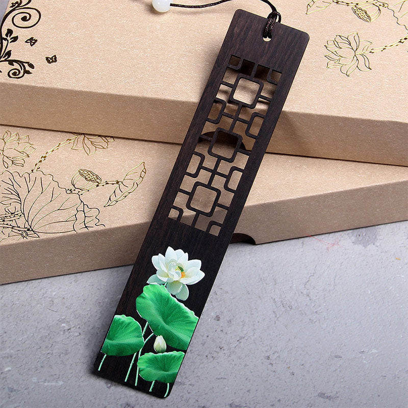 Marcadores de madera de ébano Oriole de bambú de loto verde con Buddha Stones con caja de regalo