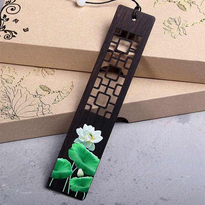 Marcadores de madera de ébano Oriole de bambú de loto verde con Buddha Stones con caja de regalo