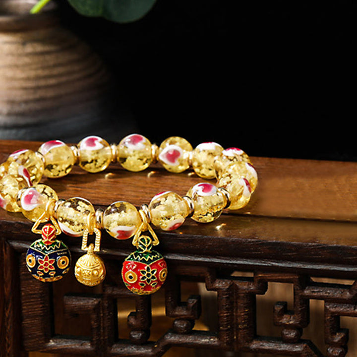 Pulsera de cuentas de cristal Liuli fluorescente luminosa con corazón de amor rosa de la familia de las bestias que tragan oro con Buddha Stones