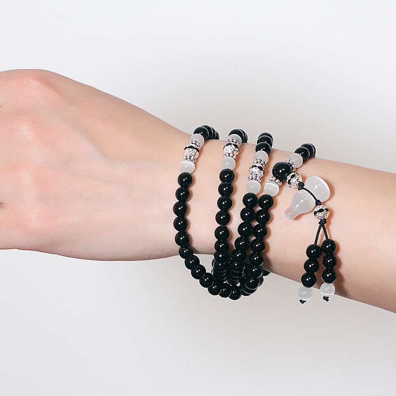 Pulsera de meditación con cuentas de cristal blanco de ónix negro