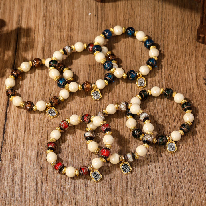 Buddha Stones tibetano Zakiram diosa de la riqueza encanto Liuli vidrio incienso ceniza porcelana pulsera de protección de cuentas