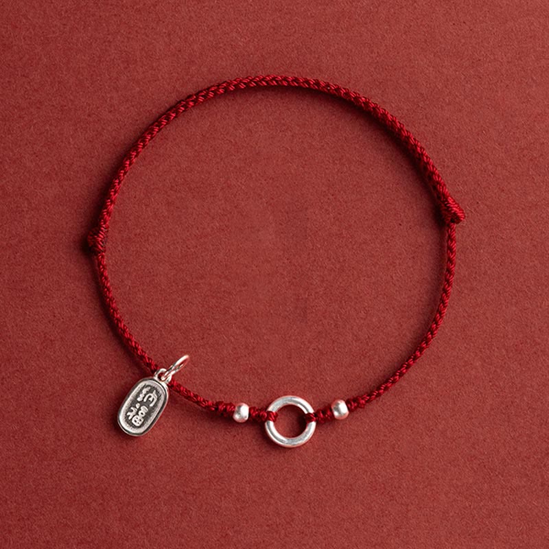 Pulsera de hilo rojo con hebilla de loto, paz, alegría, suerte, fortuna, plata de ley 925 , Buddha Stones