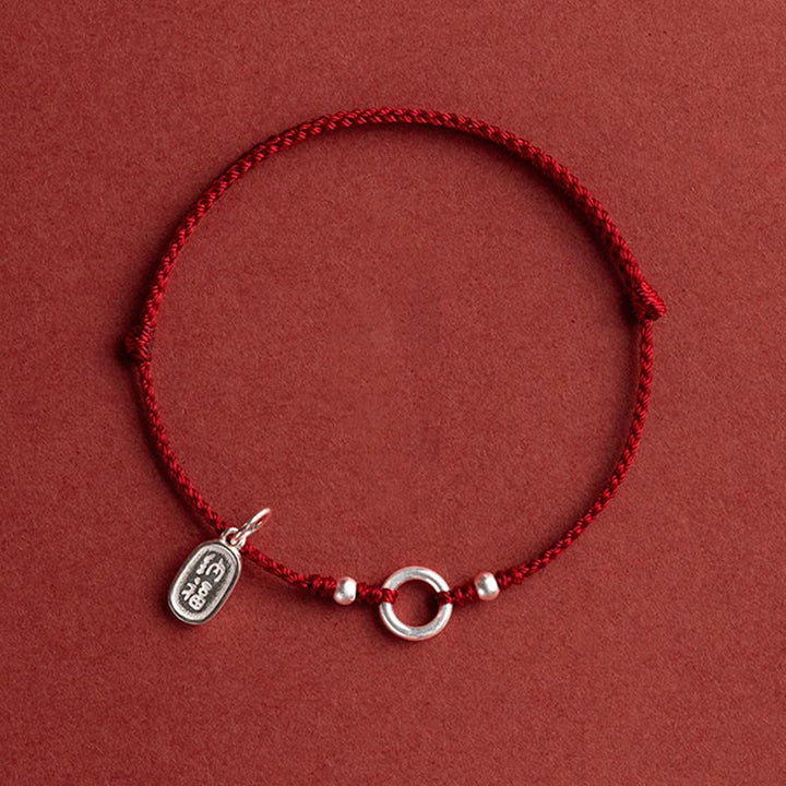 Pulsera de hilo rojo con hebilla de loto, paz, alegría, suerte, fortuna, plata de ley 925 , Buddha Stones