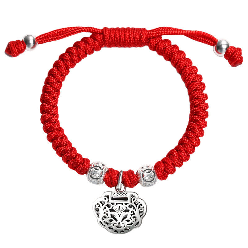 Pulsera de plata de ley 925 con Buddha Stones, candado chino, protección de hilo rojo multicolor, pulsera trenzada hecha a mano para niños