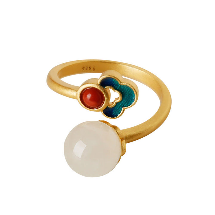 Anillo de suerte con bendición de nube auspiciosa de jade blanco