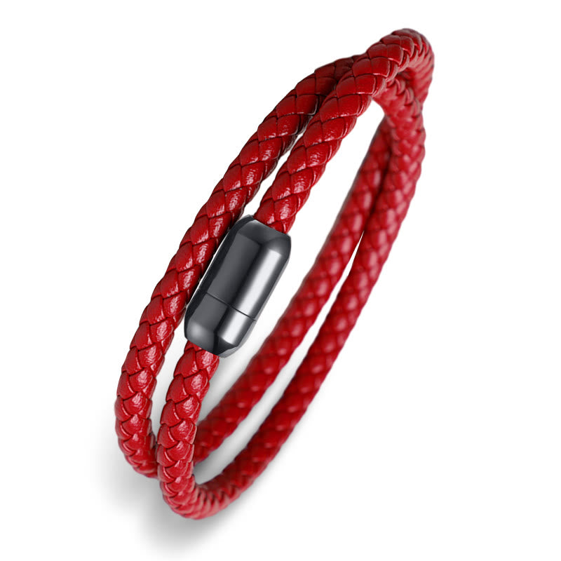 Pulsera con hebilla magnética de protección con hilo rojo de cuero genuino con Buddha Stones