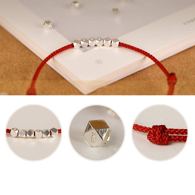 Tobillera con pulsera trenzada de hilo rojo de plata de ley 925 con Buddha Stones