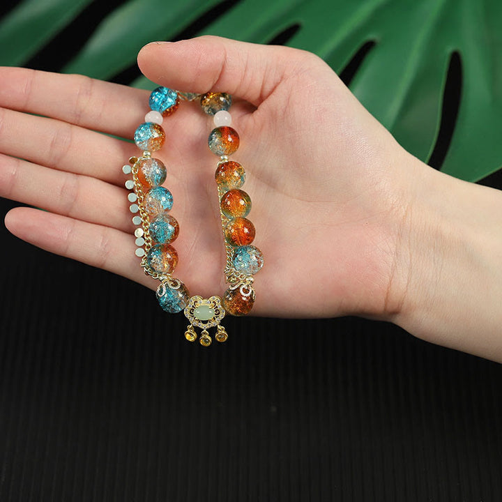 Pulsera de la fortuna con dijes de cerradura china con cuentas de vidrio Liuli coloridas de Buddha Stones