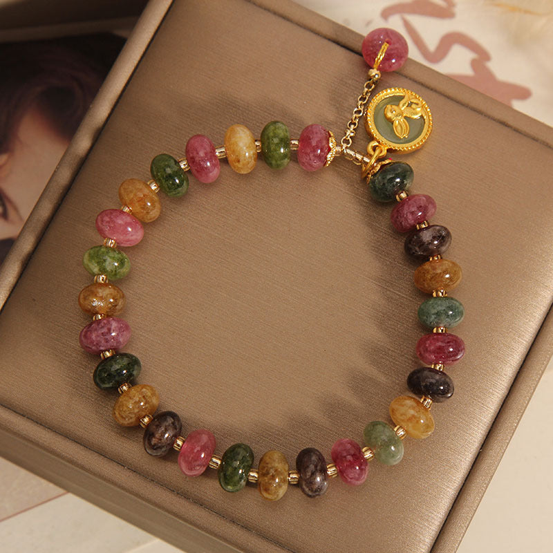 Pulsera positiva con dije de conejo lindo de turmalina colorida natural con Buddha Stones
