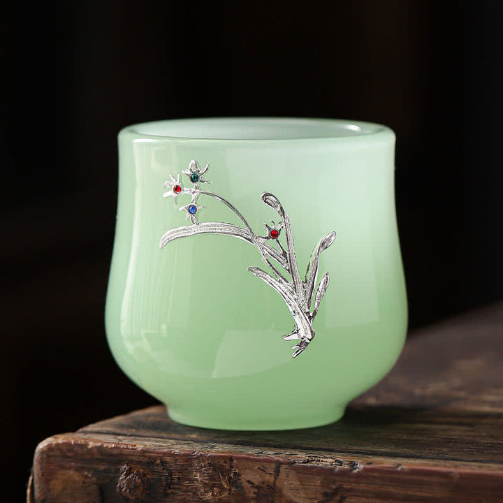 Tazas de té de cerámica con diseño de flor de Fénix, dragón de loto y Buddha Stones
