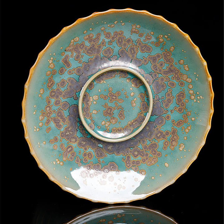 Taza de té y platillo con tapa, cerámica Gaiwan Sancai, cambio de horno de esmalte Retro, Buddha Stones , Kung Fu - image 15
