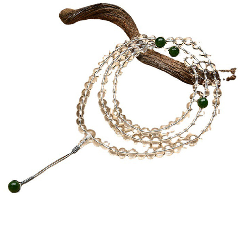 Pulsera de meditación de jade de cristal blanco de 108 cuentas Mala