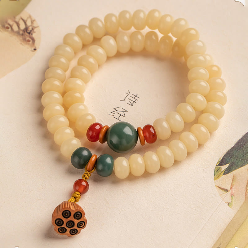 Pulsera de doble vuelta con diseño de vaina de loto y semillas de Bodhi de Buddha Stones