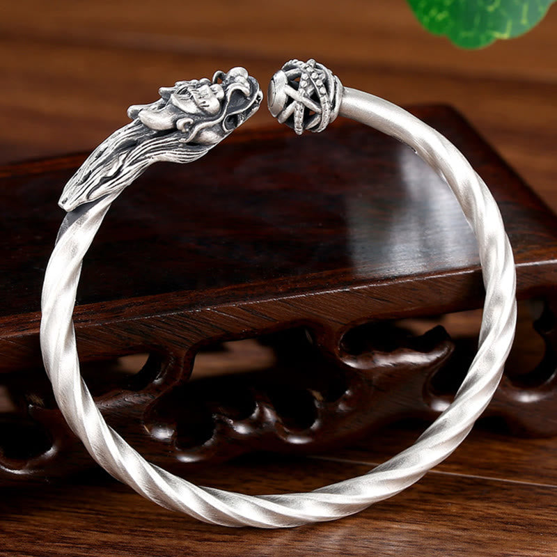 Brazalete de plata de ley 999 con Buddha Stones, brazalete de metal con fuerza de la suerte del dragón