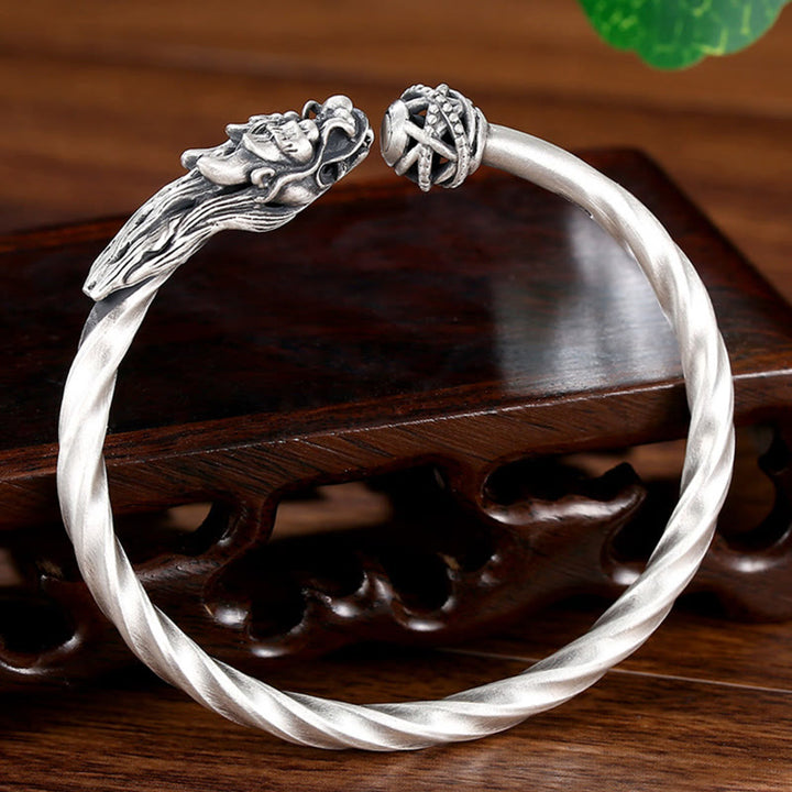 Brazalete de plata de ley 999 con Buddha Stones, brazalete de metal con fuerza de la suerte del dragón