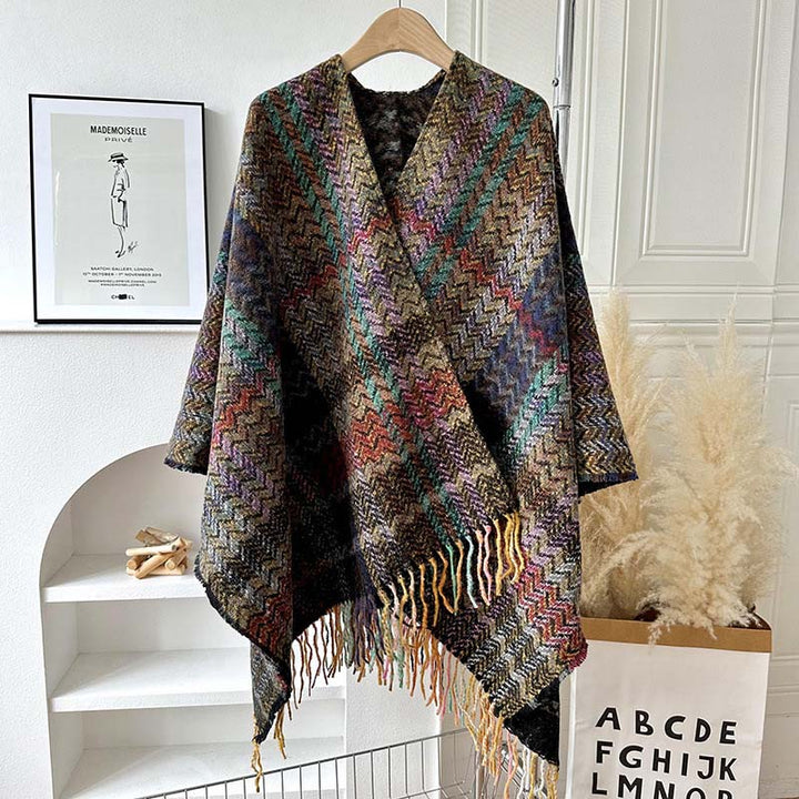 Chal tibetano con Buddha Stones , coloridas formas onduladas a rayas, borlas, bufanda de viaje acogedora para invierno