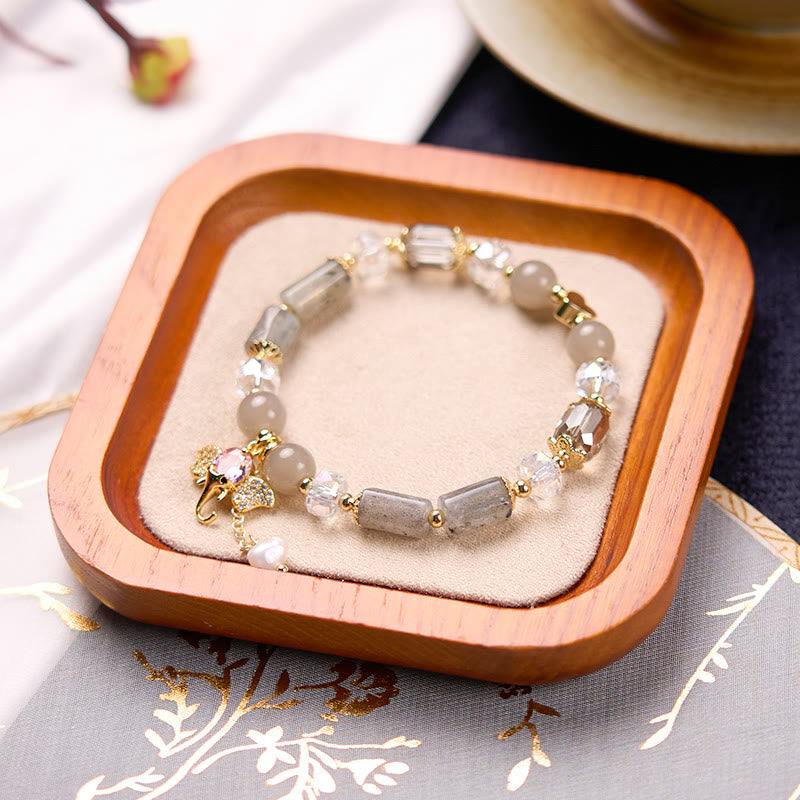 Pulsera con dije de elefante positivo, Buddha Stones , amatista, aventurina verde, cuarzo fresa
