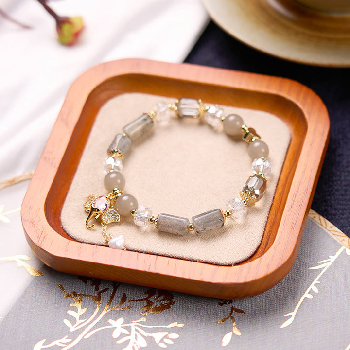 Pulsera con dije de elefante positivo, Buddha Stones , amatista, aventurina verde, cuarzo fresa