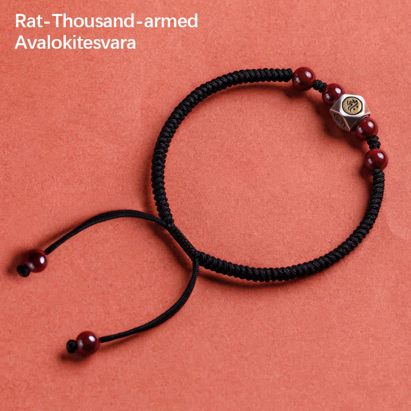Pulsera de plata de ley 925 con Buddha Stones , zodíaco chino, Buda natal, cinabrio, calma - Avalokitesvara de las Mil Brazos - Negro (circunferencia de la muñeca 14-18 cm) - image 6