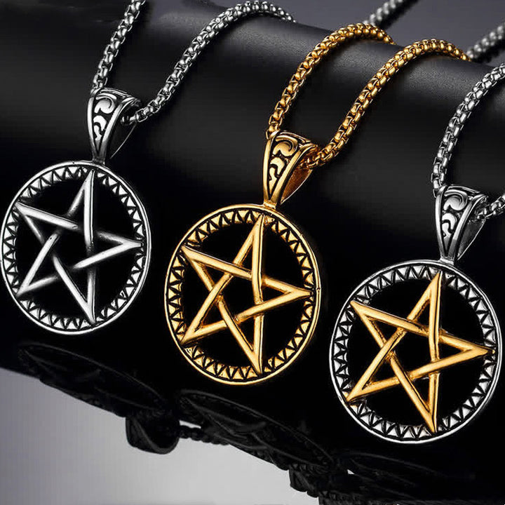 Colgante de collar de equilibrio de acero de titanio con pentagrama