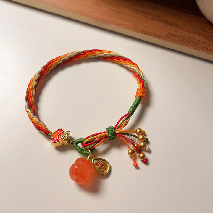 Pulsera de cuerda trenzada con nudo de reencarnación, ágata roja caqui, Buddha Stones