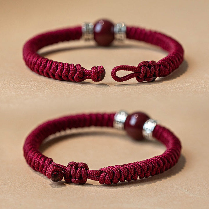 Pulsera de hilo trenzado hecha a mano con cuentas de cinabrio natural de plata de ley 925 con Buddha Stones