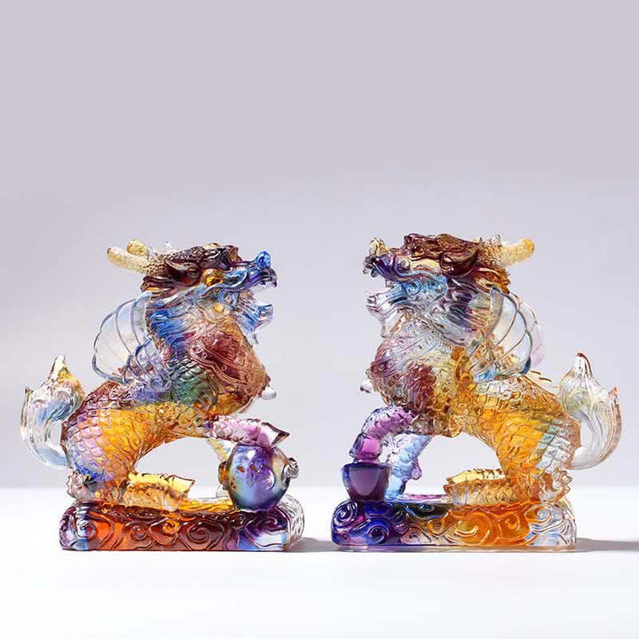 Feng Shui Kirin hecho a mano Liuli Crystal Art Piece Fortune decoración de la oficina en el hogar