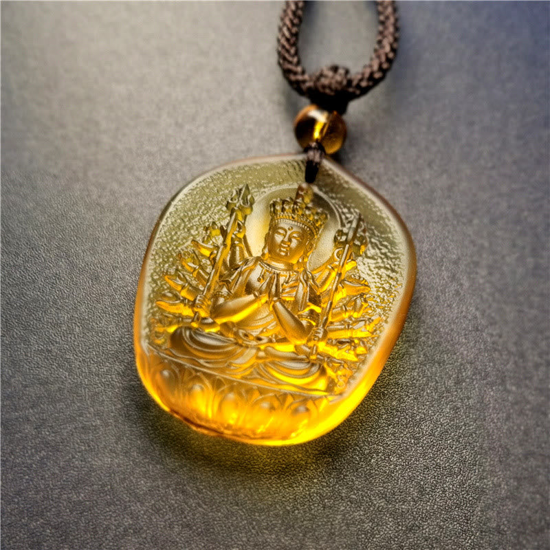 Buddha Stones zodiaco chino Buda Natal bendición Liuli cristal compasión COLLAR COLGANTE - Avalokitesvara de las Mil Brazos - image 3