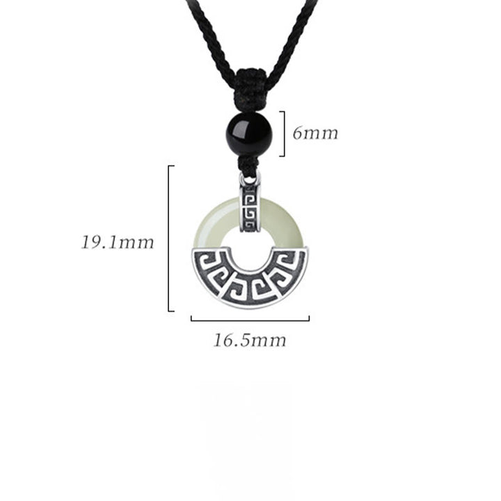 Colgante de collar de prosperidad con hebilla de paz de jade hetiano natural de plata de ley 925 con Buddha Stones