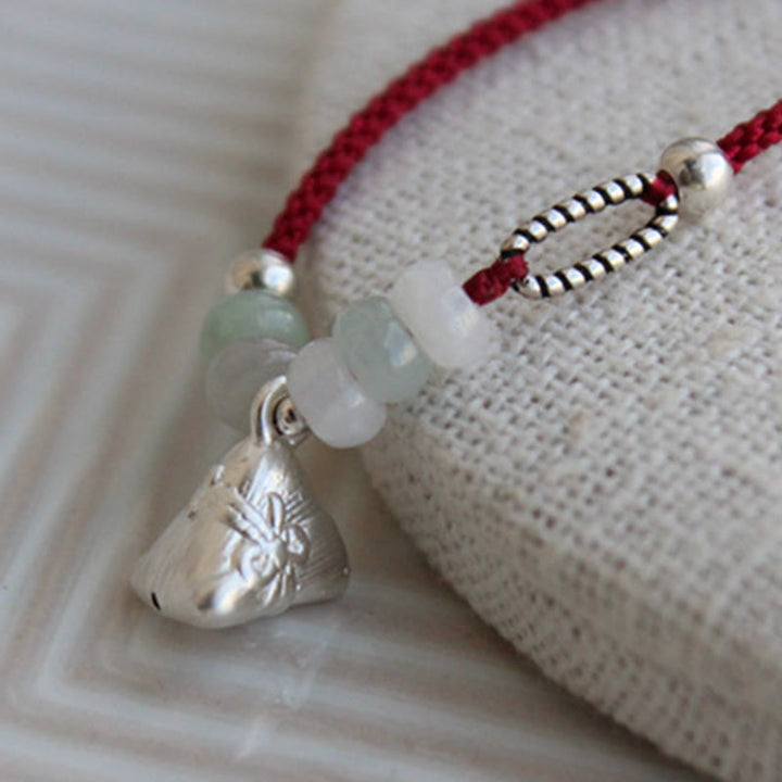 Pulsera de la abundancia del encanto de Zongzi del hilo rojo del jade de la plata esterlina de las Buddha Stones