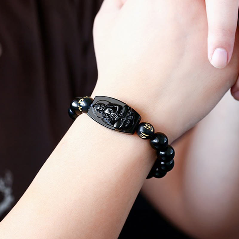 Pulsera de protección de obsidiana del zodiaco chino con Buddha Stones