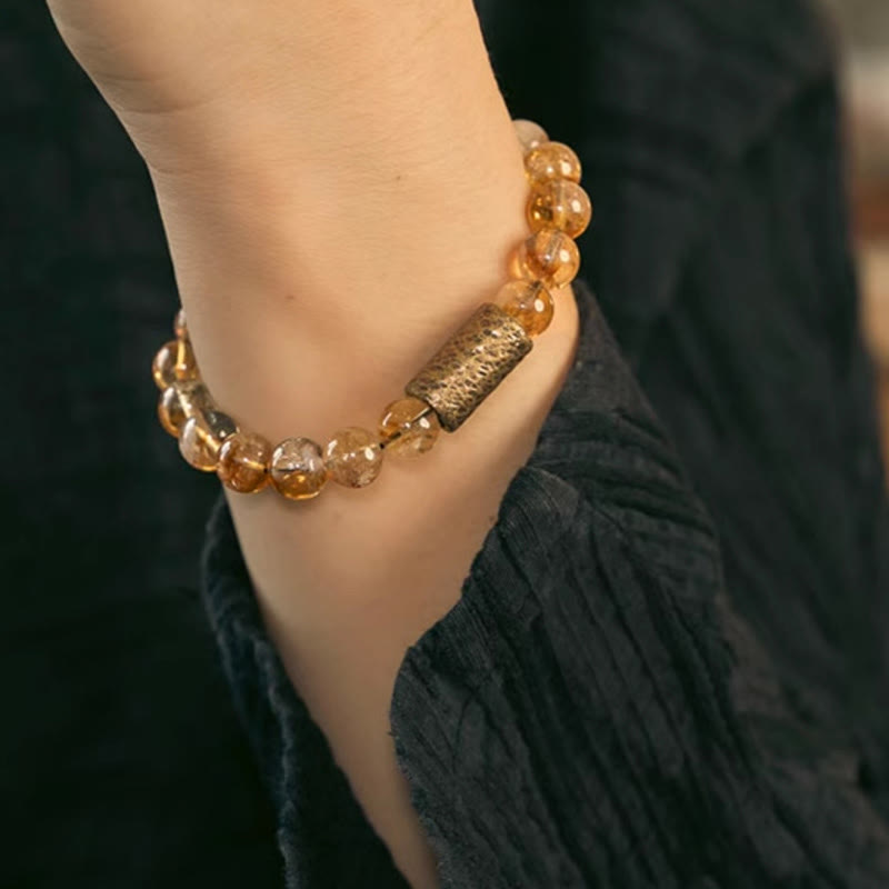 Pulsera de protección de cuentas de latón y cristal de citrino natural con piedras de Buddha Stones