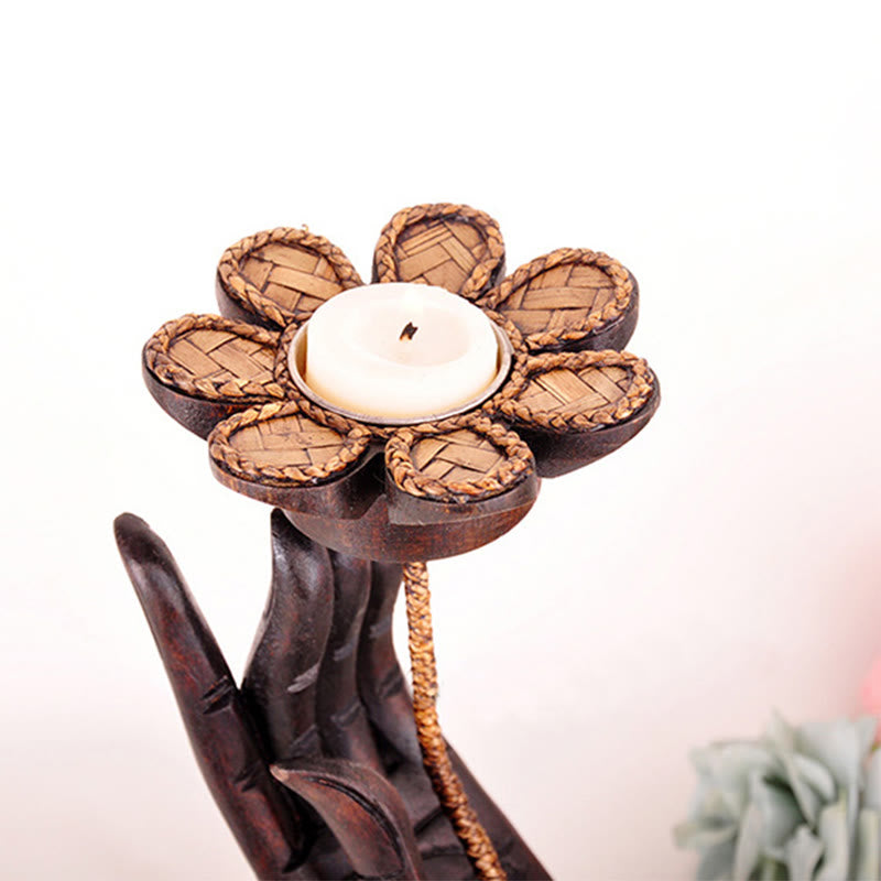 Candelabro de madera con diseño de mano de Buddha Stones , decoración para el hogar