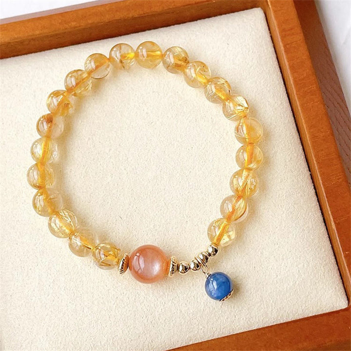 Pulsera de riqueza de cianita con Buddha Stones, oro natural, Cuarzo rutilado, piedra solar