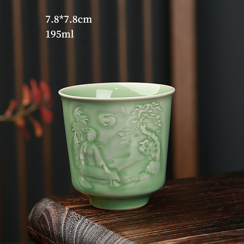 Taza de té de cerámica de pino, piedras de Buddha Stones , árboles, pabellón, montañas, ríos, Kung Fu