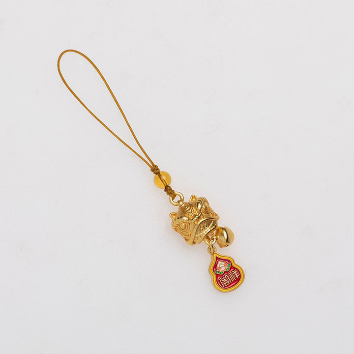 Buddha Stones, León danzante, Ruyi auspicioso, paz segura, cobre rico, riqueza, decoración colgante para teléfono