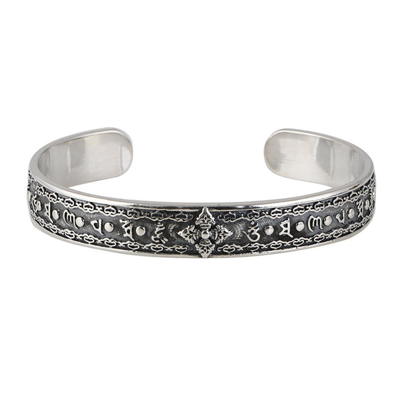 Pulsera de plata de ley 925 con Buddha Stones Om Mani Padme Hum doble Dorje grabado sabiduría