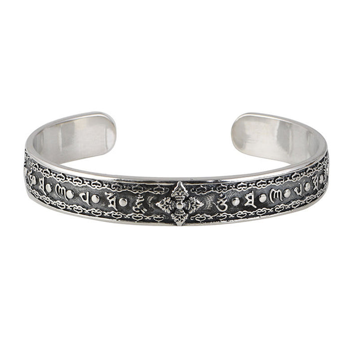 Pulsera de plata de ley 925 con Buddha Stones Om Mani Padme Hum doble Dorje grabado sabiduría
