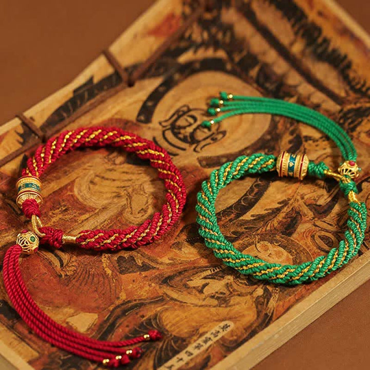 Pulsera de cuerda tejida con dije de rueda de oración Thangka de la suerte hecha a mano tibetana con Buddha Stones
