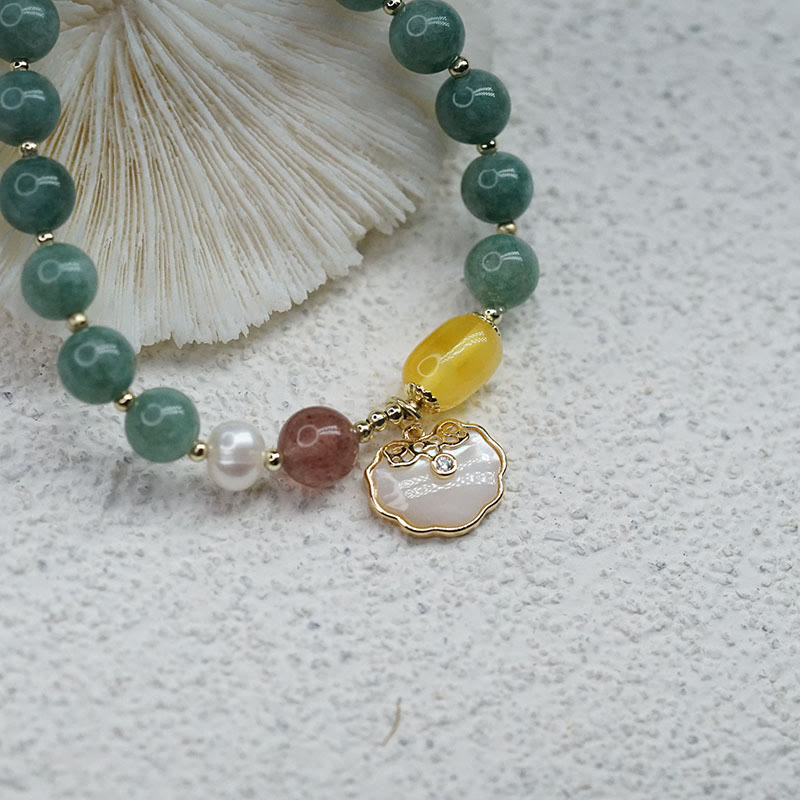 Pulsera de la suerte con cierre Ruyi de concha de mar de Jade y Buddha Stones